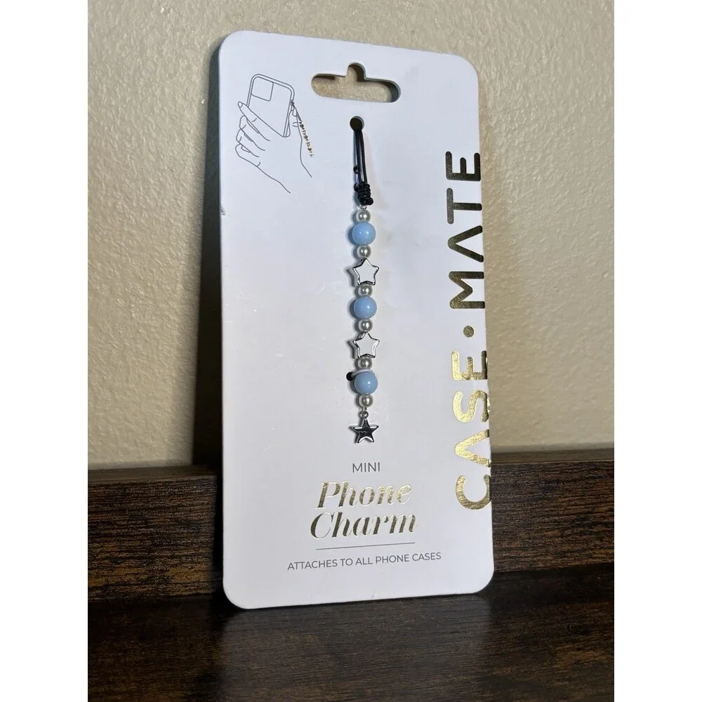 Case-Mate Mini Phone Charm Beaded Blue Silver Stars Pearls